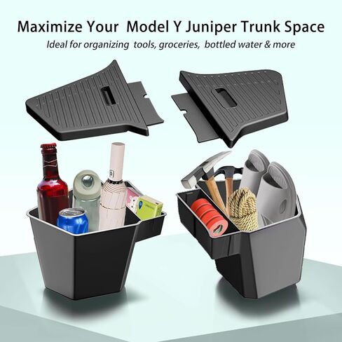 Trunk Storage Bins Trunk Organizer for 2025 2026 Tesla Model Y Juniper 5-Seater, 2PCS Large-Capacity Rear Side Storage Boxes with Under-Panel Compartment for Model Y Juniper Interior Accessories in Kuwait