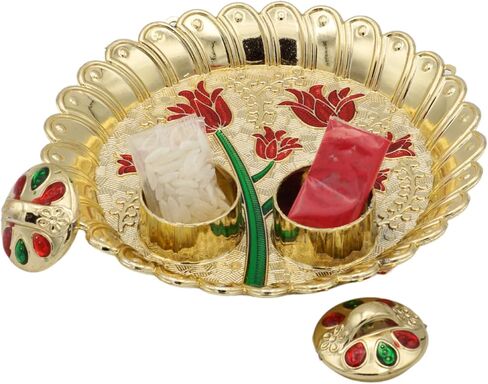 صندوق الهدايا راخي | صندوق هدايا مع زوجين قذيفة وزوجة شرابة Rakhi داخل + Roli و Chawal و Carding Card و Thali Set و Chocolates | شل راخي | عائق هدية راخي (زوجين ايليغانت راخي) in Saudi Arabia