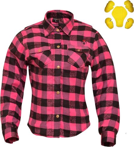 Women Motorcycle Flannel Shirt Road Series Pink & Black Motorbike Jacket Riding Gear Shirt with CE Armors in Saudi Arabia