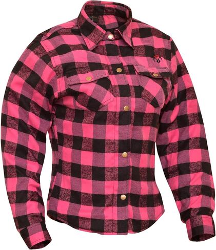 Women Motorcycle Flannel Shirt Road Series Pink & Black Motorbike Jacket Riding Gear Shirt with CE Armors in Saudi Arabia