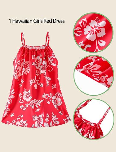 Hawaiian Girls Red Dress Costume,Sunglasses,Flower Hair Clip,Princess Sundress for Girls Halloween Cosplay Beach Party Outfit in Saudi Arabia