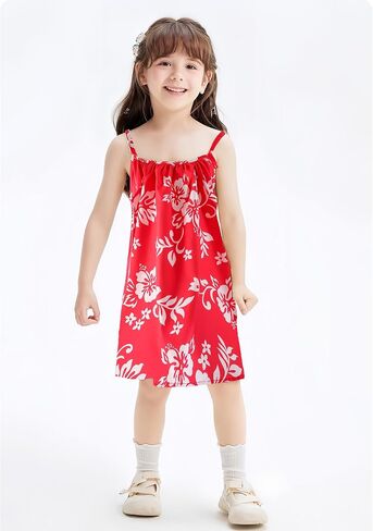 Hawaiian Girls Red Dress Costume,Sunglasses,Flower Hair Clip,Princess Sundress for Girls Halloween Cosplay Beach Party Outfit in Saudi Arabia