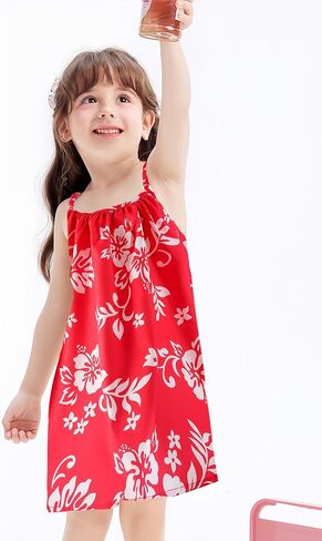 Hawaiian Girls Red Dress Costume,Sunglasses,Flower Hair Clip,Princess Sundress for Girls Halloween Cosplay Beach Party Outfit in Saudi Arabia