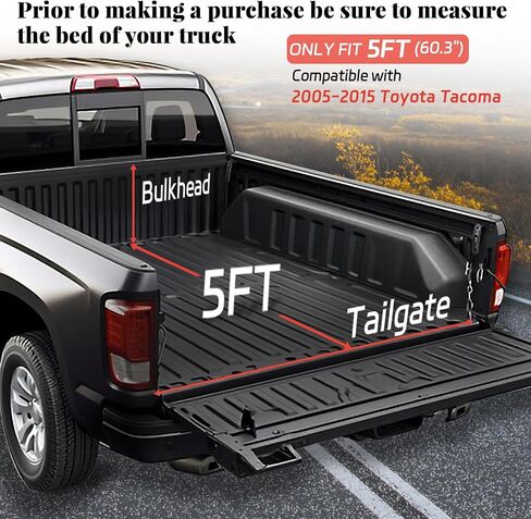 Soft Roll Up Truck Bed Tonneau Cover Compatible with 2005-2015 Toyota Tacoma, Fleetside 5ft(60.3") Bed with Deck Rail System (Excl. Trail Edition) in Kuwait