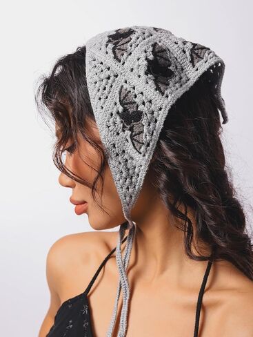 Sacina Gothic Emo Grunge Bat Crocket Bandana accessories ، وشاح رأس الكروشيه ، إكسسوارات الشعر القوطية الهالوين in Saudi Arabia