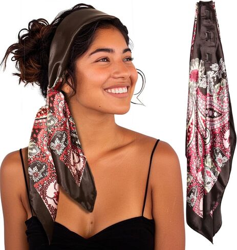 Sway براءة اختراع 6 -Clip Nonlip Nonsbleds للنساء - 35 بوصة كبيرة - حرير أزياء فاخر لطيف مثل Satin Boho Bandana Head وشاح يمكن تصميم in Saudi Arabia
