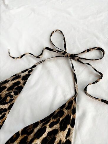 Milumia Women's Leopard Print Backless Halter Top Tie Front Split Hem Peplum Cami Tops in Saudi Arabia