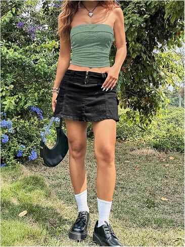OYOANGLE Women's Eyelet Embroidered Tube Top Strapless Ruched Slim Fit Y2K Crop Bandeau Tops in Saudi Arabia