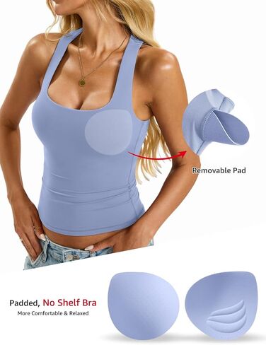 تتصدر دبابات Racerback المبطنة للسيدات بنيت مصممة مزدوجة في صدرية Cami قمم القمصان الأساسية المليئة بالخروج من قمم الخروج من قمم الخروج in Kuwait