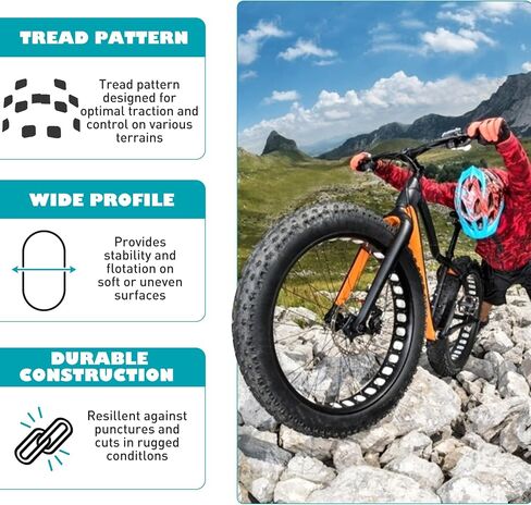 2 Pack Fat Tire for Ebike Mountain Bike Heavy Duty High-Performance Wear-Resistant E-Bike Mountain Snow Bike Tire 20" x 4"，Black，2 Tires 2 Tubes 2 levers in Kuwait