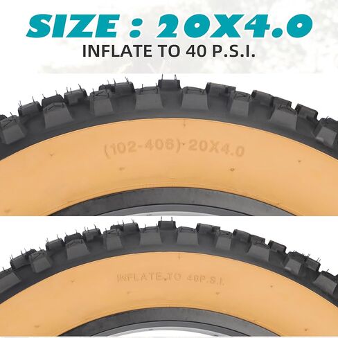 2 Pack Fat Tire for Ebike Mountain Bike Heavy Duty High-Performance Wear-Resistant E-Bike Mountain Snow Bike Tire 20" x 4"，Black，2 Tires 2 Tubes 2 levers in Kuwait