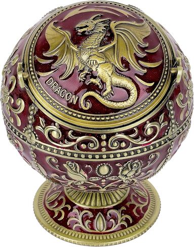 Windproof Large Ashtray with Flip Lid for Cigarettes, Portable Metal Dragon Print Home Decorative Ashtray for Patio Indoor Outdoor, Cone Incense Burner, Blue Gold in Kuwait