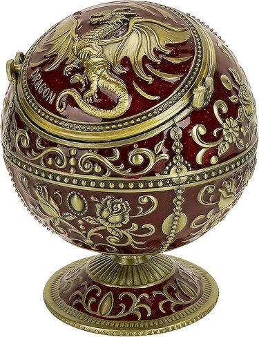Windproof Large Ashtray with Flip Lid for Cigarettes, Portable Metal Dragon Print Home Decorative Ashtray for Patio Indoor Outdoor, Cone Incense Burner, Blue Gold in Kuwait