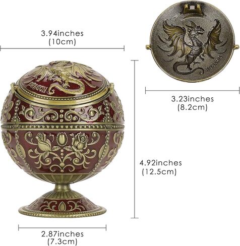 Windproof Large Ashtray with Flip Lid for Cigarettes, Portable Metal Dragon Print Home Decorative Ashtray for Patio Indoor Outdoor, Cone Incense Burner, Blue Gold in Kuwait