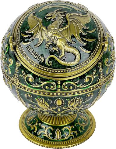 Windproof Large Ashtray with Flip Lid for Cigarettes, Portable Metal Dragon Print Home Decorative Ashtray for Patio Indoor Outdoor, Cone Incense Burner, Blue Gold in Kuwait