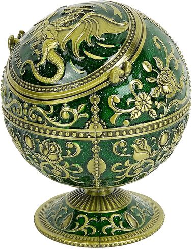 Windproof Large Ashtray with Flip Lid for Cigarettes, Portable Metal Dragon Print Home Decorative Ashtray for Patio Indoor Outdoor, Cone Incense Burner, Blue Gold in Kuwait