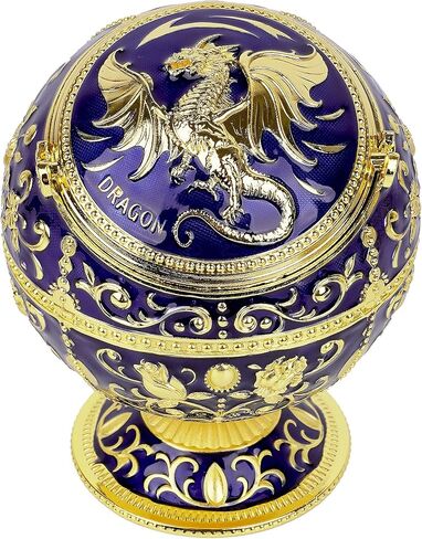 منفضة سجائر كبيرة مقاومة للرياح مع غطاء قلاب للسجائر، منفضة سجائر معدنية محمولة مطبوعة على شكل تنين لتزيين المنزل للفناء الداخلي والخارجي، مبخرة مخروطية، ذهبي أزرق in Kuwait