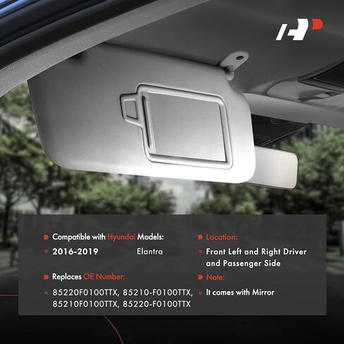 A-Premium Driver & Passenger Sun Visor Compatible with Hyundai Elantra 2016 2017 2018 2019 - with Vanity Mirror, Gray Color - Replaces 85220F0100TTX, 85210F0100TTX in Saudi Arabia