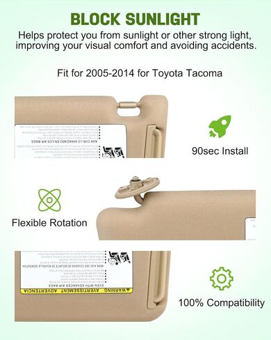 SCITOO Right Passenger Side Beige Sun Visor Assembly fit for 2005-2014 for Toyota Tacoma Windshield Visor Without Sunroof in Saudi Arabia