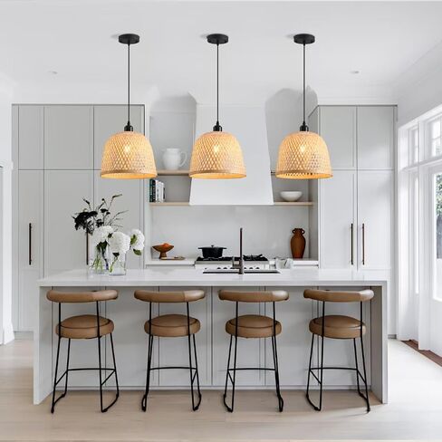 2-Lights Rattan Pendant Light Ceiling Handmade Rattan Woven Wicker Boho Chandelier Light Fixture Kitchen Island Bedroom Living Room Dining Room Farmhouse Adjustable Height in Saudi Arabia