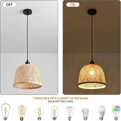 2-Lights Rattan Pendant Light Ceiling Handmade Rattan Woven Wicker Boho Chandelier Light Fixture Kitchen Island Bedroom Living Room Dining Room Farmhouse Adjustable Height in Saudi Arabia