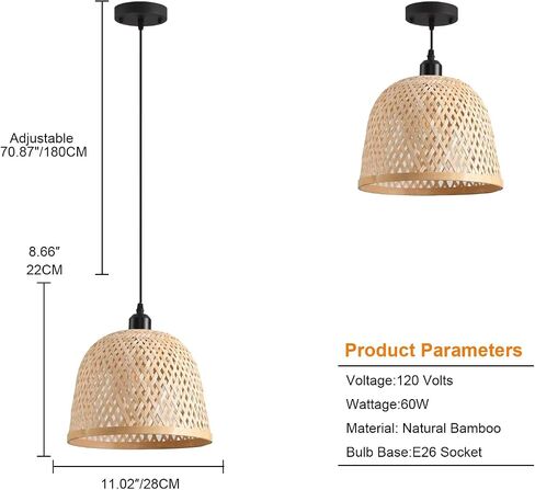2-Lights Rattan Pendant Light Ceiling Handmade Rattan Woven Wicker Boho Chandelier Light Fixture Kitchen Island Bedroom Living Room Dining Room Farmhouse Adjustable Height in Saudi Arabia