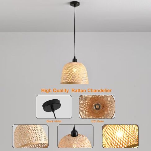 2-Lights Rattan Pendant Light Ceiling Handmade Rattan Woven Wicker Boho Chandelier Light Fixture Kitchen Island Bedroom Living Room Dining Room Farmhouse Adjustable Height in Saudi Arabia