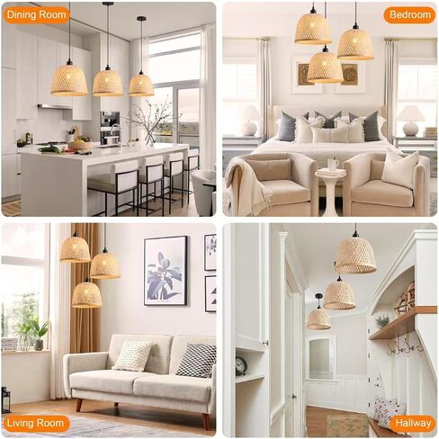 2-Lights Rattan Pendant Light Ceiling Handmade Rattan Woven Wicker Boho Chandelier Light Fixture Kitchen Island Bedroom Living Room Dining Room Farmhouse Adjustable Height in Saudi Arabia