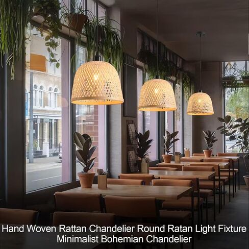 2-Lights Rattan Pendant Light Ceiling Handmade Rattan Woven Wicker Boho Chandelier Light Fixture Kitchen Island Bedroom Living Room Dining Room Farmhouse Adjustable Height in Saudi Arabia