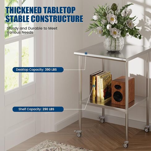 Stainless Steel Table with Wheels 24 x 60 Inches Metal Prep Table with Adjustable Undershelf for Commercial Kitchen, Outdoor, Restaurant, Hotel & Garage in Saudi Arabia