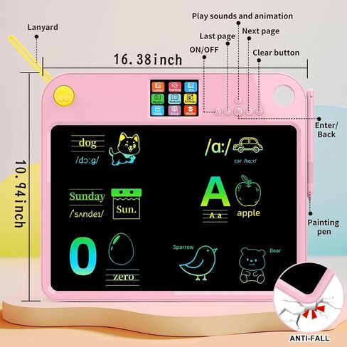 16 Inch LCD LearningTablet for Kids 3 4 5 6 7,Dual-Screen Learning Pad, 9 Educational Themes & Lightweight, Long Battery, Type-C Charging Erasable Doodle Board for Kids Travel Home Learning Toy Blue in Saudi Arabia