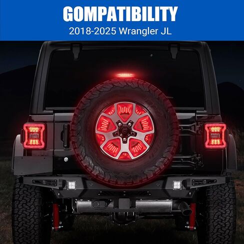 Suparee Spare Tyre Brake Light لـ JE-EP Wrangler 2018-2025 JL ، تصميم سوداء سوداء ، قابس ويلعب LED LED 3rd Third Brake Light مع 360 PCS Super Bright LED ، تصميم فني عريض ، أحمر ، أحمر in Saudi Arabia