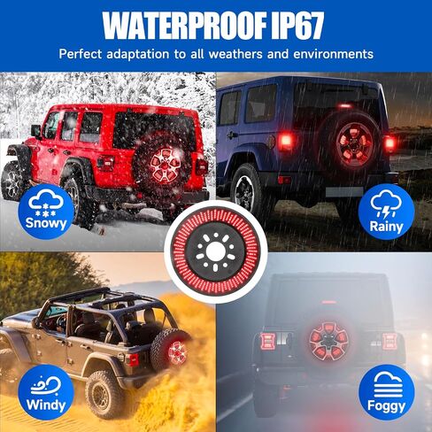 Suparee Spare Tyre Brake Light لـ JE-EP Wrangler 2018-2025 JL ، تصميم سوداء سوداء ، قابس ويلعب LED LED 3rd Third Brake Light مع 360 PCS Super Bright LED ، تصميم فني عريض ، أحمر ، أحمر in Saudi Arabia