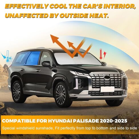 ظل أشعة الشمس للسيارة الزجاج الأمامي FIT HYUNDAI PALISADE 2020-2025 ظلال النوافذ 240T طائرة من طراز Polyester Gindshiel in Kuwait