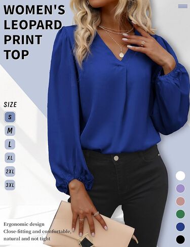 Long Sleeve Blouses for Women, Leopard Print Chiffon Tops V Neck Loose Business Shirts Casual Work Tunic in Kuwait