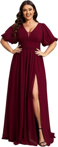 باستمرار pretty plus womens v-supy suceves empire empire reced bucked bust a-line slit maxi plus size size dress in Kuwait