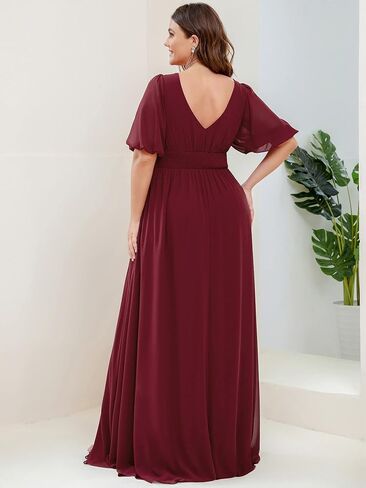 باستمرار pretty plus womens v-supy suceves empire empire reced bucked bust a-line slit maxi plus size size dress in Kuwait