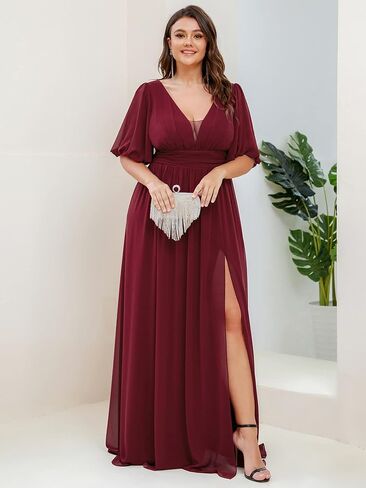 باستمرار pretty plus womens v-supy suceves empire empire reced bucked bust a-line slit maxi plus size size dress in Kuwait