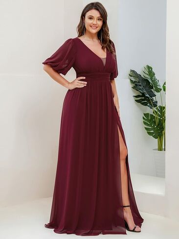 باستمرار pretty plus womens v-supy suceves empire empire reced bucked bust a-line slit maxi plus size size dress in Kuwait