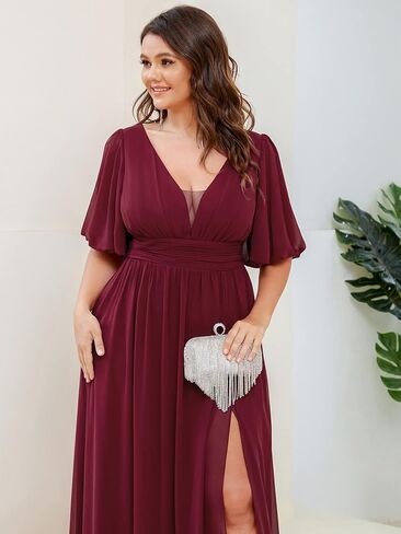 باستمرار pretty plus womens v-supy suceves empire empire reced bucked bust a-line slit maxi plus size size dress in Kuwait