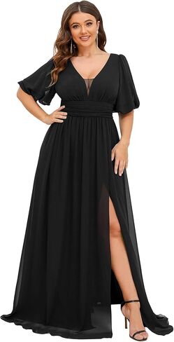 باستمرار pretty plus womens v-supy suceves empire empire reced bucked bust a-line slit maxi plus size size dress in Kuwait
