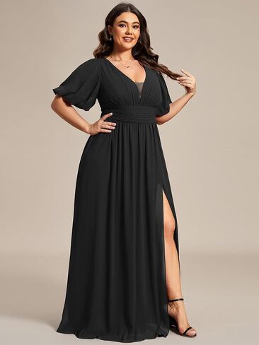 باستمرار pretty plus womens v-supy suceves empire empire reced bucked bust a-line slit maxi plus size size dress in Kuwait
