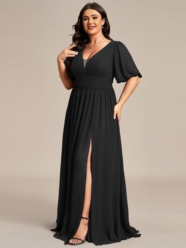باستمرار pretty plus womens v-supy suceves empire empire reced bucked bust a-line slit maxi plus size size dress in Kuwait