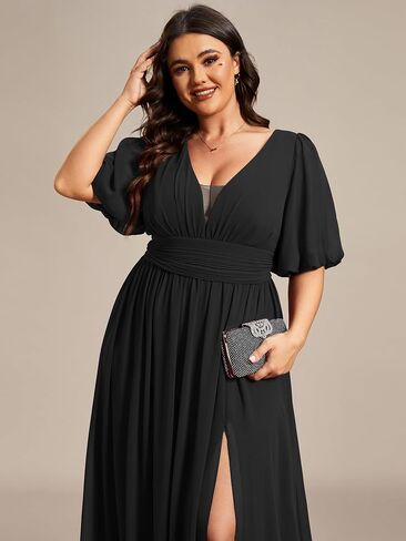 باستمرار pretty plus womens v-supy suceves empire empire reced bucked bust a-line slit maxi plus size size dress in Kuwait