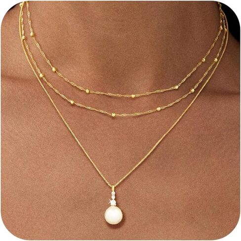 Layered Gold Silver Necklaces for Women, Stackable Dainty 14K Real Gold Plated Silver Chain Necklace Trendy Circle Paperclip Chain Pendant Choker Necklaces Gold Jewelry Set Gifts in Saudi Arabia