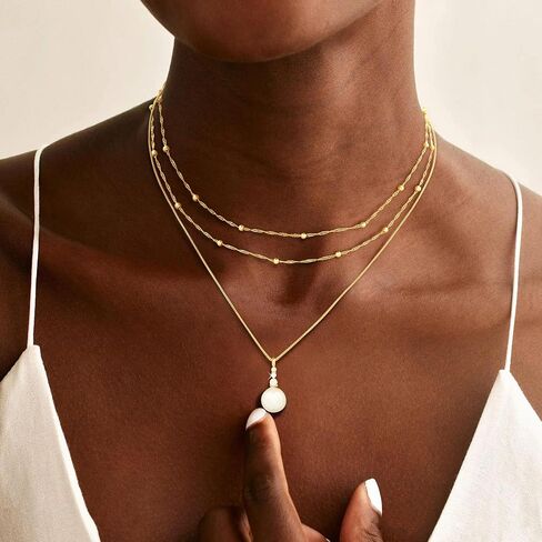 Layered Gold Silver Necklaces for Women, Stackable Dainty 14K Real Gold Plated Silver Chain Necklace Trendy Circle Paperclip Chain Pendant Choker Necklaces Gold Jewelry Set Gifts in Saudi Arabia