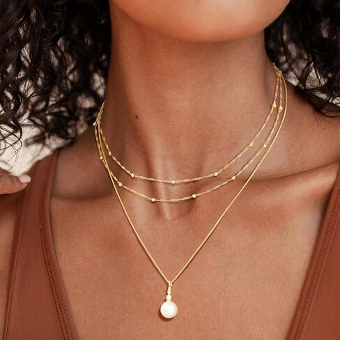 Layered Gold Silver Necklaces for Women, Stackable Dainty 14K Real Gold Plated Silver Chain Necklace Trendy Circle Paperclip Chain Pendant Choker Necklaces Gold Jewelry Set Gifts in Saudi Arabia
