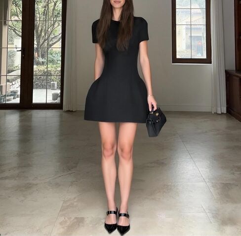 Women's Summer Short Sleeve Boat Neck Flared Mini Dress Bodycon Cocktail with Pockets Party Dress in Kuwait
