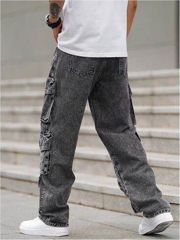 SOLY HUX Men's Cargo Jeans Y2k Grunge Hip Hop Wide Leg Baggy Denim Pants Streetwear with Pockets in Saudi Arabia