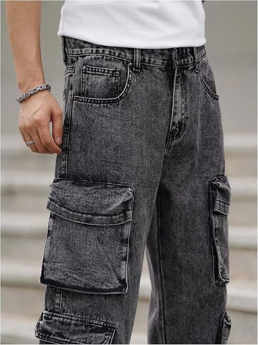 SOLY HUX Men's Cargo Jeans Y2k Grunge Hip Hop Wide Leg Baggy Denim Pants Streetwear with Pockets in Saudi Arabia